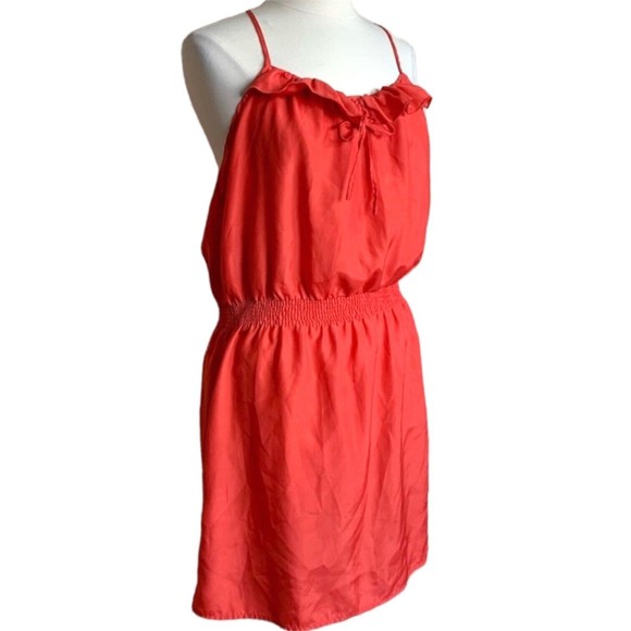 GAP Red Coral Camisole Ruffle Top Elastic Waist Satin Mini Slip Dress Size Large - Picture 3 of 8